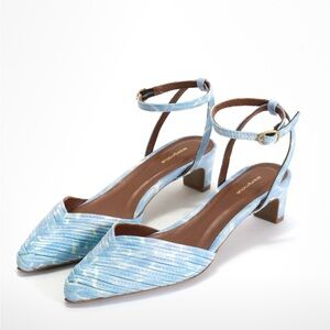 Anonymous Copenhagen Ankle-Strap Pointed Toe Heels in Light Blue